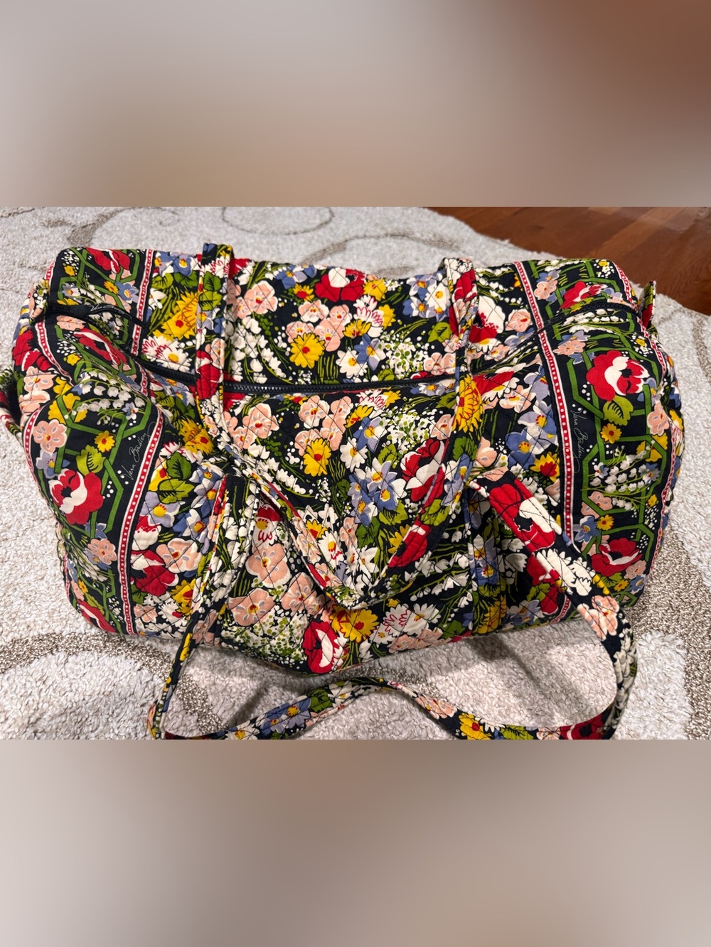 Vera Bradley Black Quilted Skater Skirt with Red, Green & Yellow Floral Print